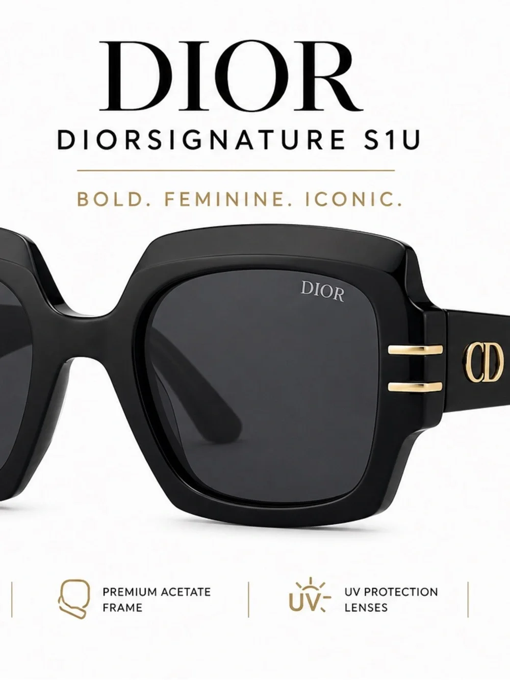 Dior Women's DiorSignature S1U Sunglasses bold black acetate frame